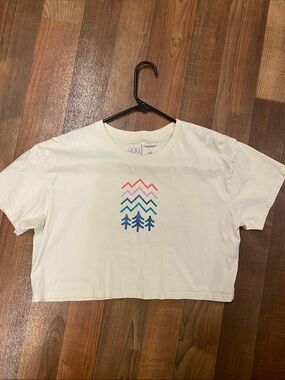 Graphic Cropped Tee with Pastel Chevron & Trees - Cream